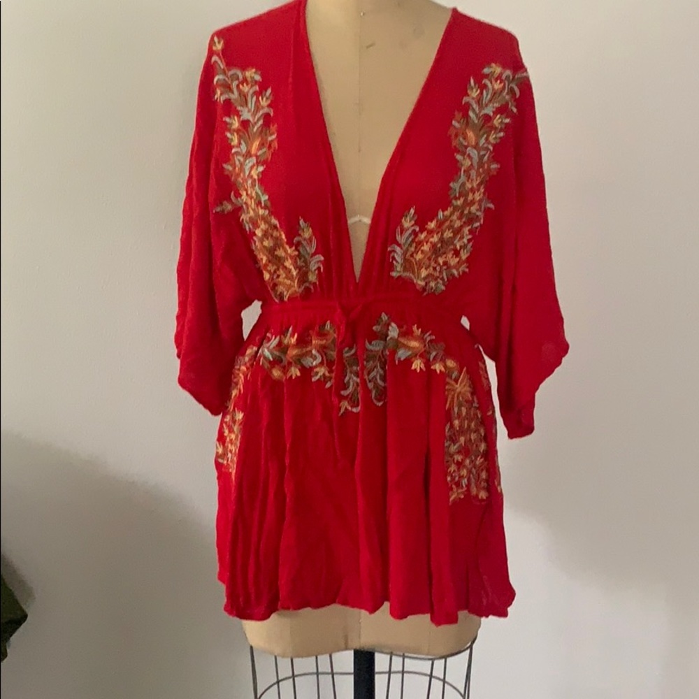 Red embroidered tunic coverup